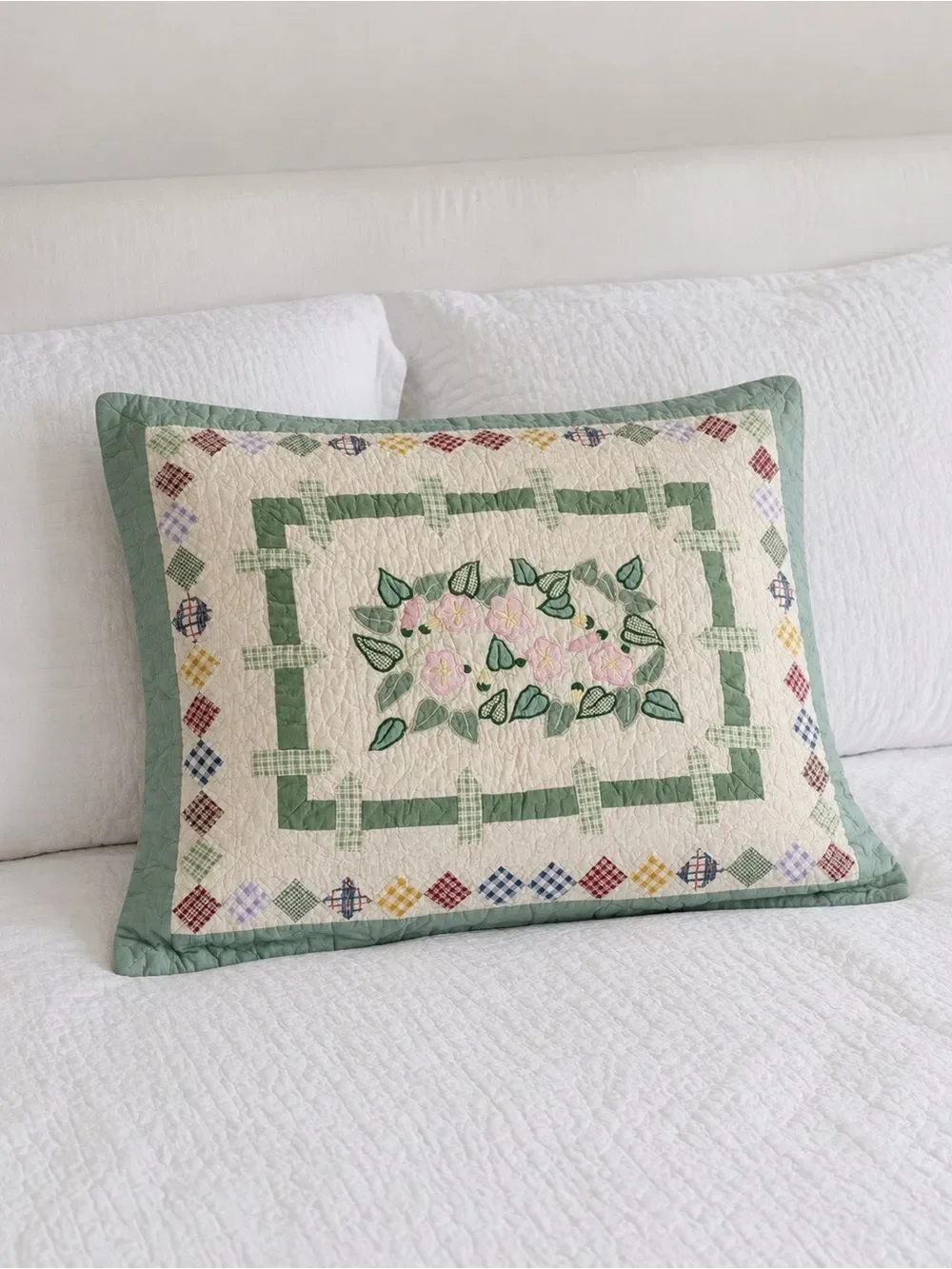 Quilted Floral with Green Fence Standard Pillow Sham 23